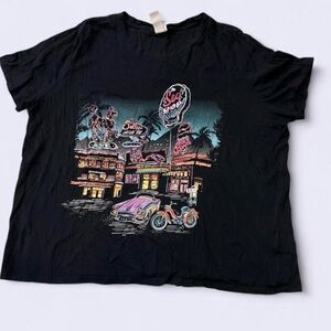 Black Graphic Tee with Neon Print